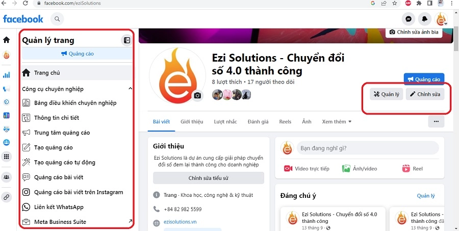 Tùy chỉnh thông tin giới thiệu của trang fanpage bán hàng